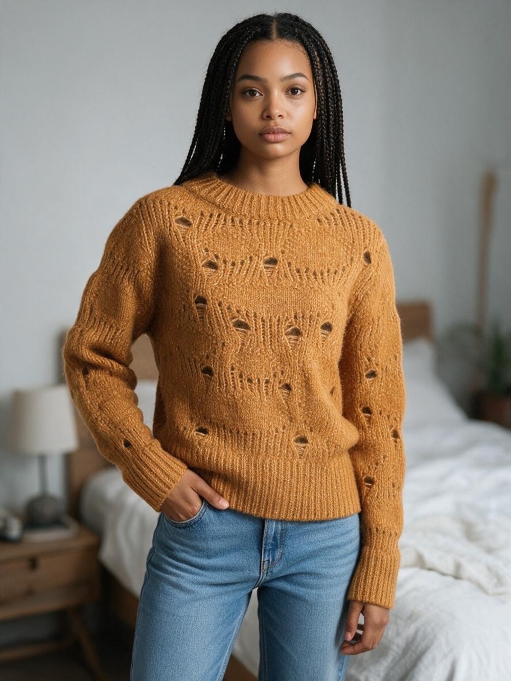 H&M Wool/Alpaca Blend Sweater Distressed Brown Sweater Size Large